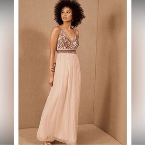 NWT BHLDN Vilette Blush Beaded Top Chiffon Maxi Dress 2 Formal Prom Bridesmaid
